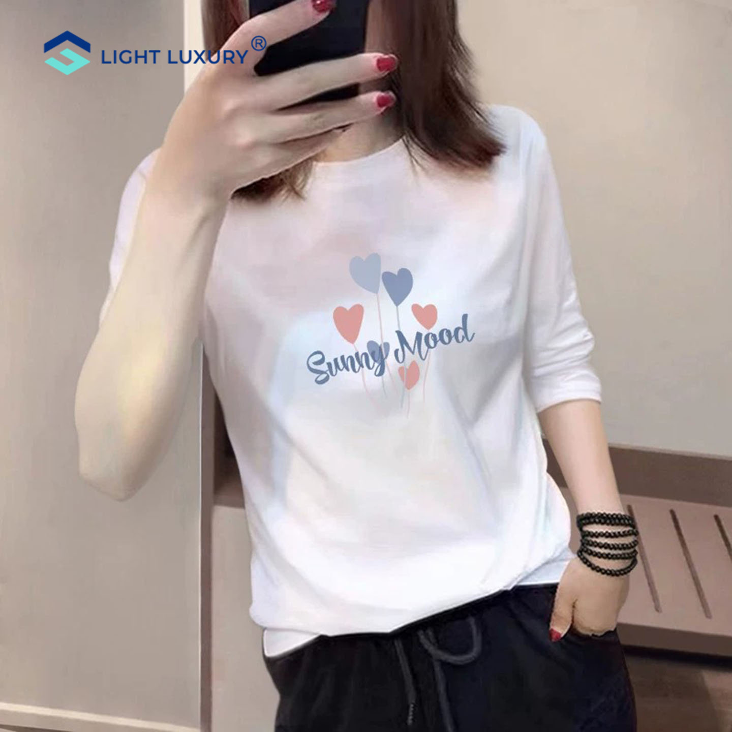 白色七分袖t恤女宽松显瘦上衣