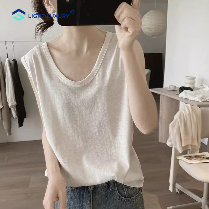 薄款白色吊带背心女无袖套头T恤