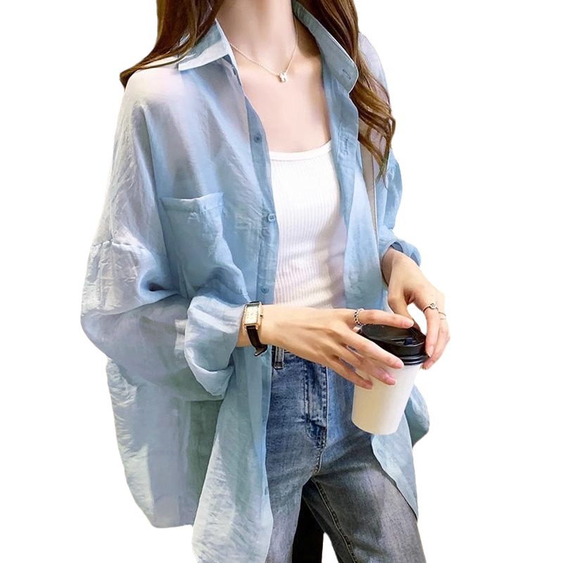 蓝色防晒衣女夏季薄款宽松防晒服