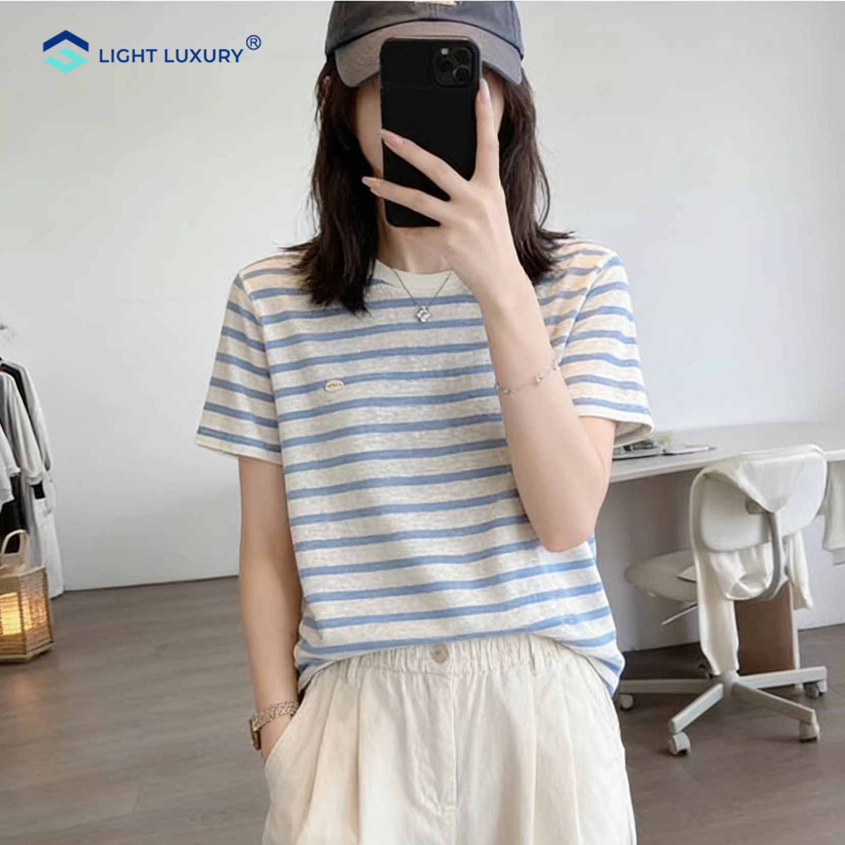 条纹短袖t恤女显瘦减龄通勤上衣