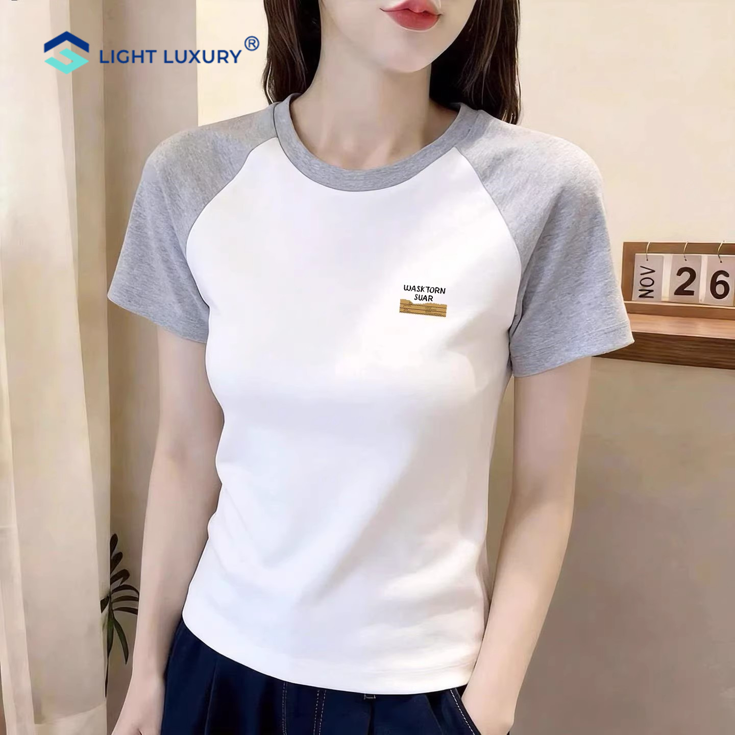 短袖T恤女小个子修身超火撞色