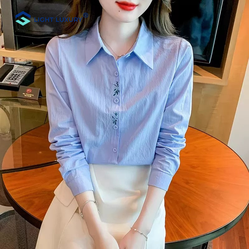 长袖衬衫女正肩新款高级感修身