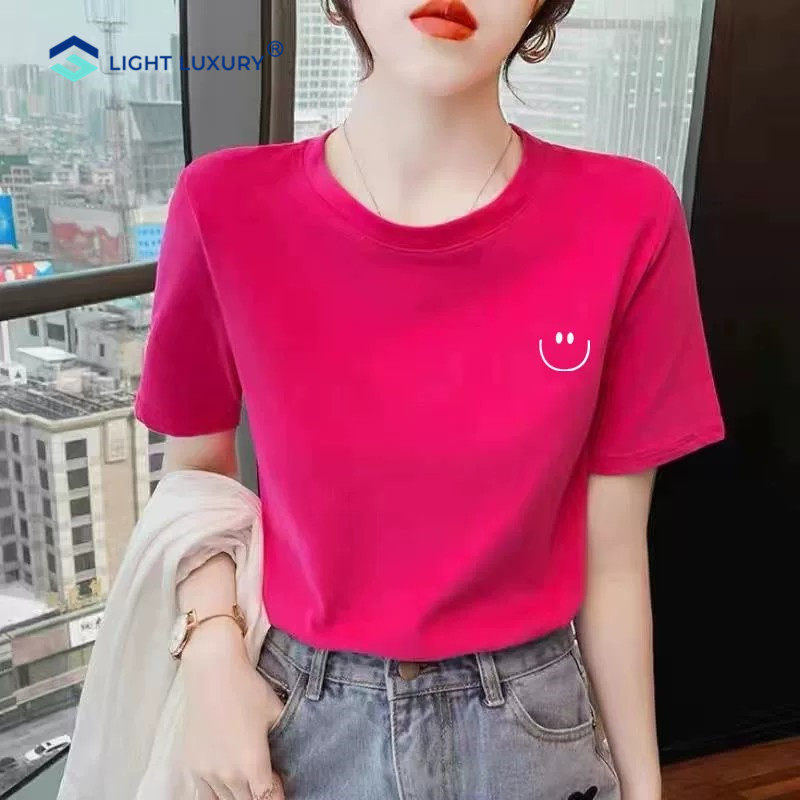 玫红色短袖t恤女显瘦休闲体恤