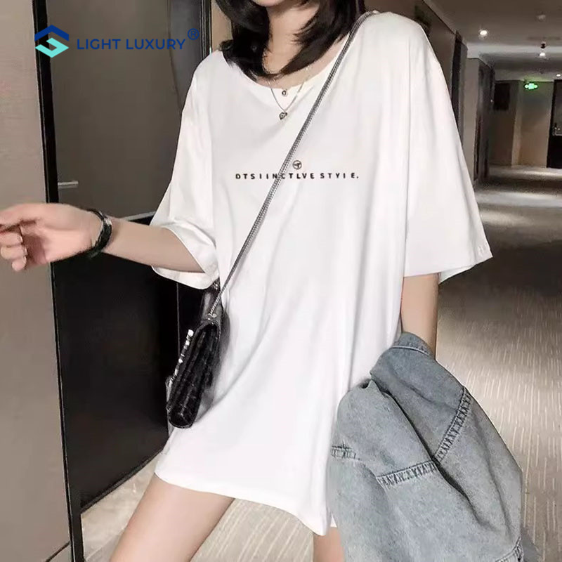 大版白色短袖t恤女宽松休闲中袖