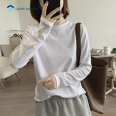 打底衫 柔软棉质白色长袖 t恤女宽松显瘦易打理内搭简约短款 上衣
