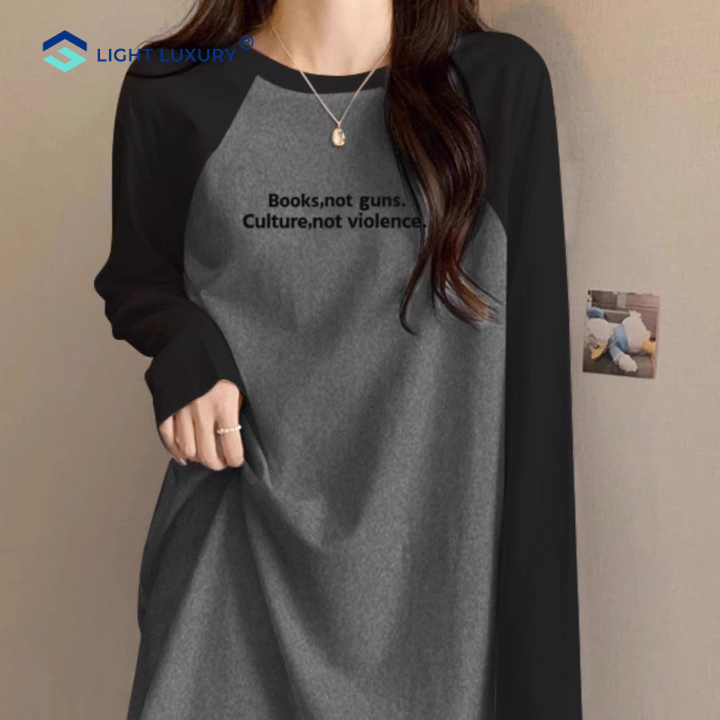 包臀中长款长袖t恤女插肩袖遮屁股卫衣磨毛高级感灰色内搭打底衫