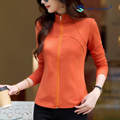 拉链半高领内搭洋气宽松长袖 「纯棉」星宇橙色打底衫 女 上衣外套