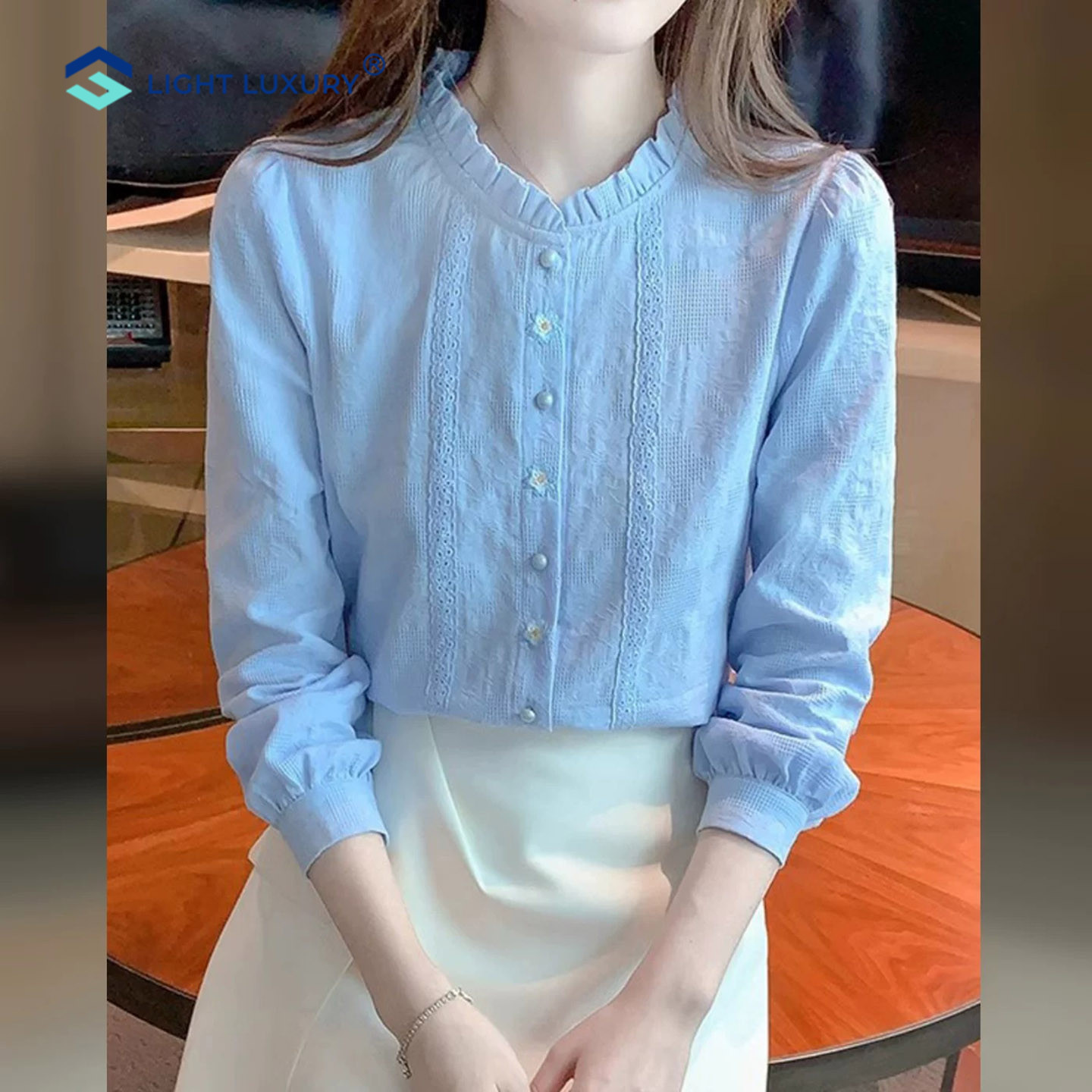 长袖衬衫女时尚减龄温柔气质上衣