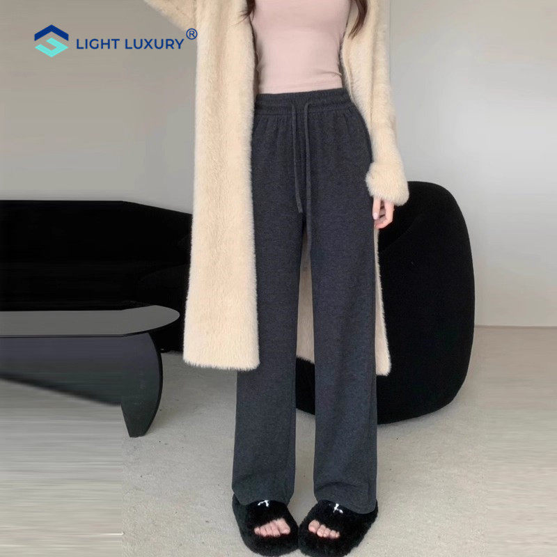 加绒糯米裤女秋冬新款小个子垂感显瘦窄版阔腿裤休闲柔软直筒裤子