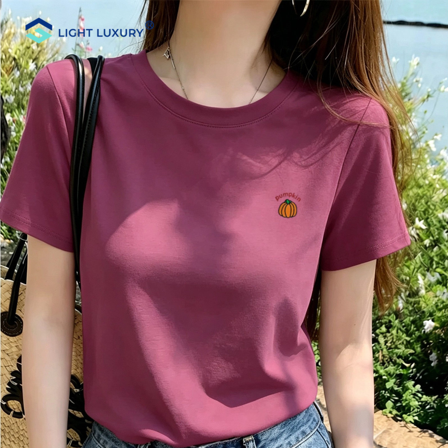 树莓粉短袖t恤女宽松显瘦体恤