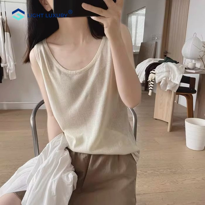 花杏色吊带背心女无袖内搭宽松
