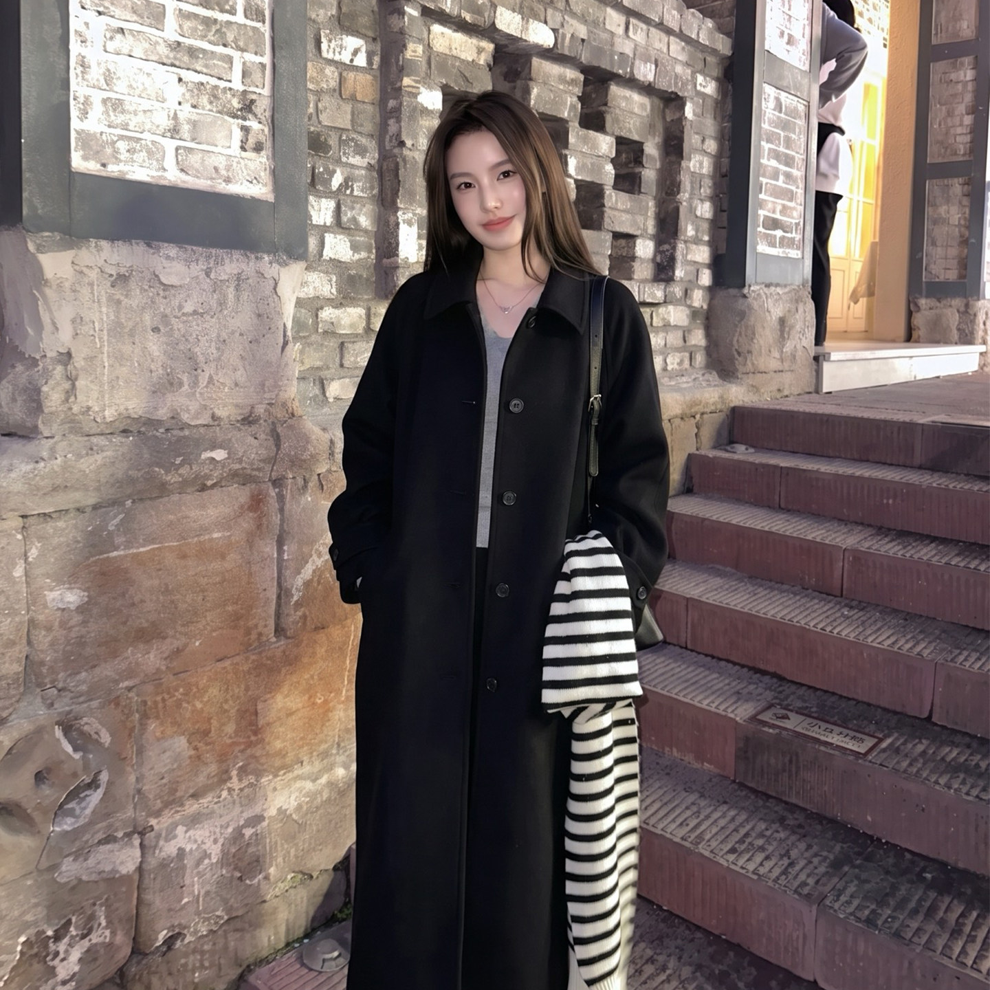己衣秋款长款毛呢大衣女显瘦通勤