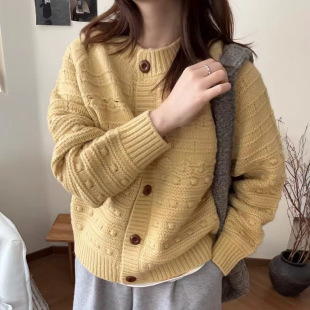 round jacket开衫 neck sweater 女秋冬宽松毛衣外套 loose Women