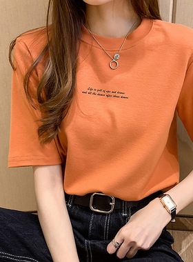 Women's loose letter printed short sleeved t-shirt女字母短袖