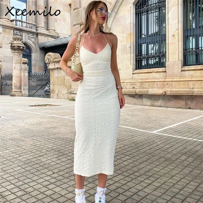 Halter Dress Women Low-cut Texture Dress summer Slim Bandage