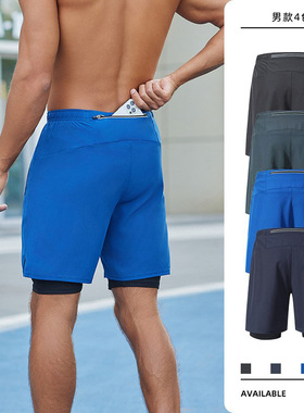 Men plus size sports double-layer basketball training shorts