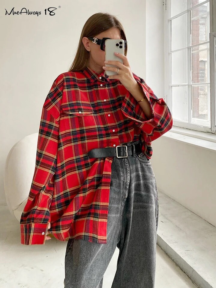Women Street Casual Shacket Blouses And Tops Single-Breasted