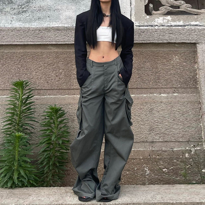 Low Waist Baggy Pants Pockets Harajuku Jogger Ruched Pants