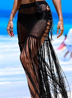 Women Swim Wear Bikini Cover Up Mesh Sheer Beach Mini Skirt