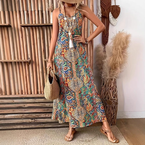 Ladies camisole dress with vacation style long skirt女连衣裙