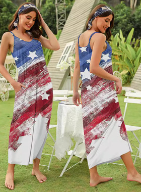 Women's printed camisole dress欧美印花连衣裙吊带时尚优雅女
