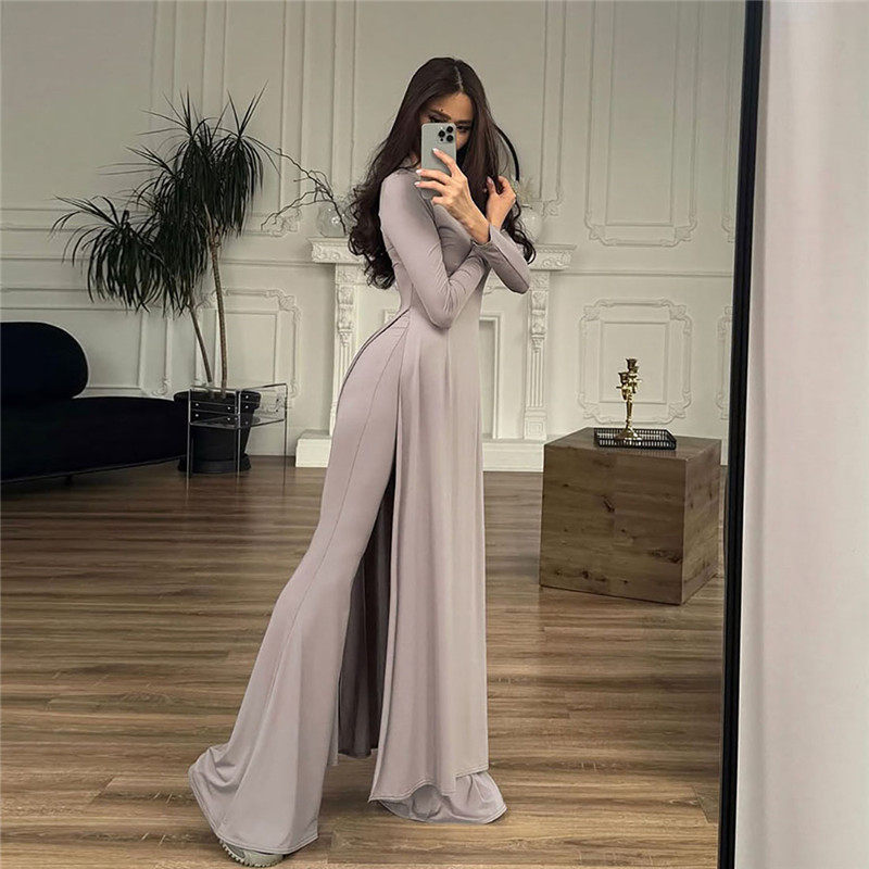 Women long sleeved long skirt+flared pants set长裙+长裤套装