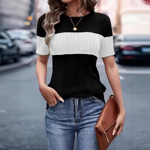 5XL Large Women Knitted Short Sleeve Top大码女针织短袖上衣