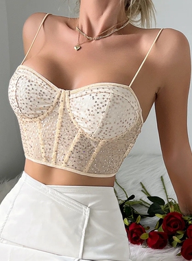 Mesh Boned Corset Tank Top Club Vintage Camisole Top Shirt
