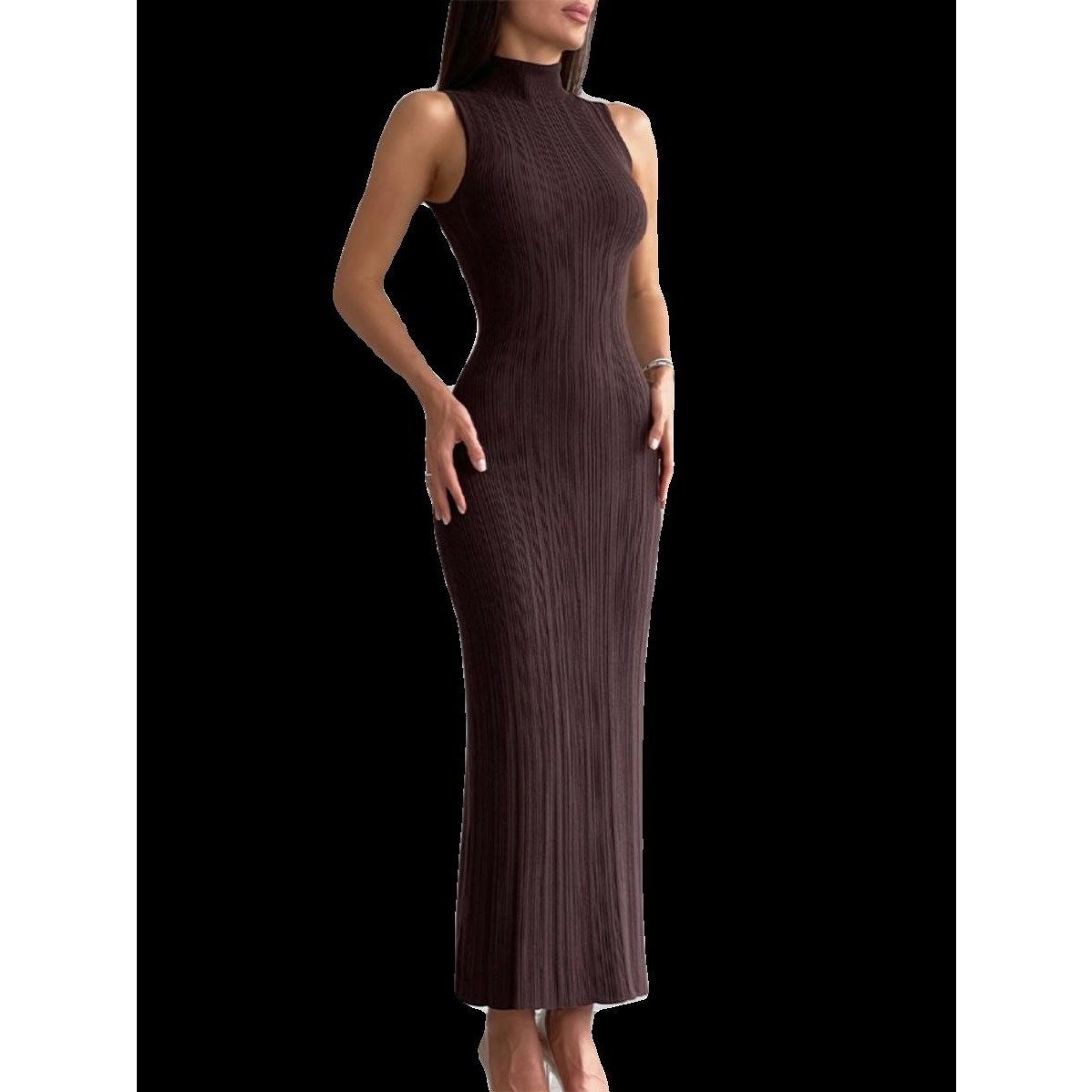 针织高领无袖紧身裙优雅法式欧美连衣裙Sleeveless knitted dress