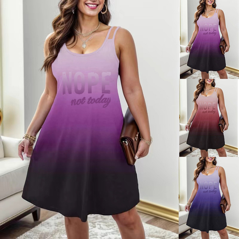 Women's gradient letter sleeveless camisole skirt无袖吊带裙