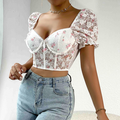 Lace Patchwork Corset Bustier Tops Women's Spaghett Cardigan