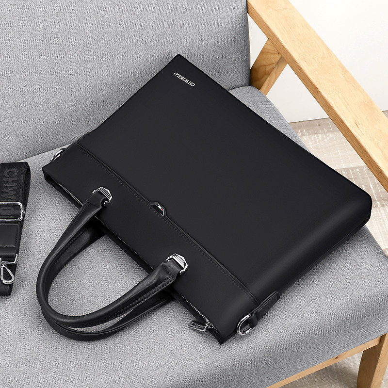 超威保罗男士手提包商务休闲横款方形公文包青年纯色牛津布文件袋