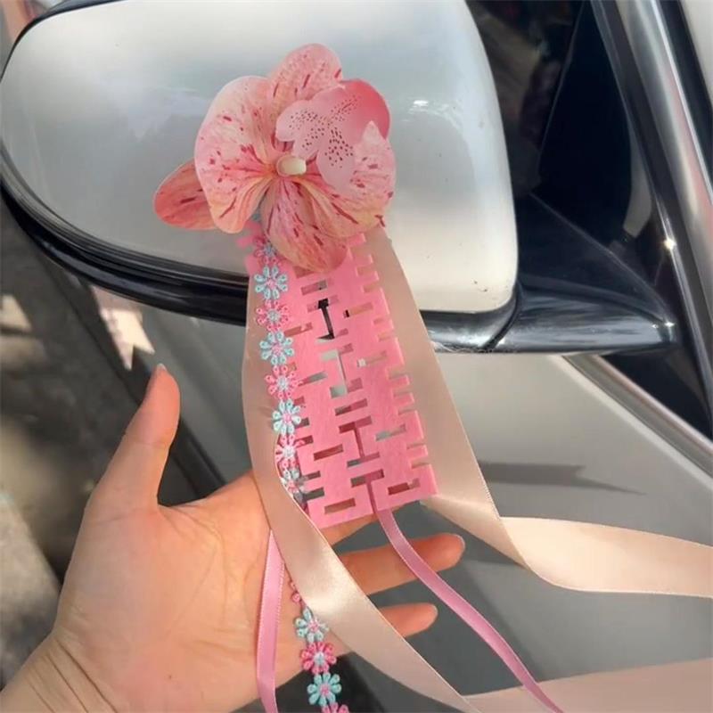 婚车车队装饰拉花头车仿真花后视镜门把手喜字车贴带吸盘氛围感