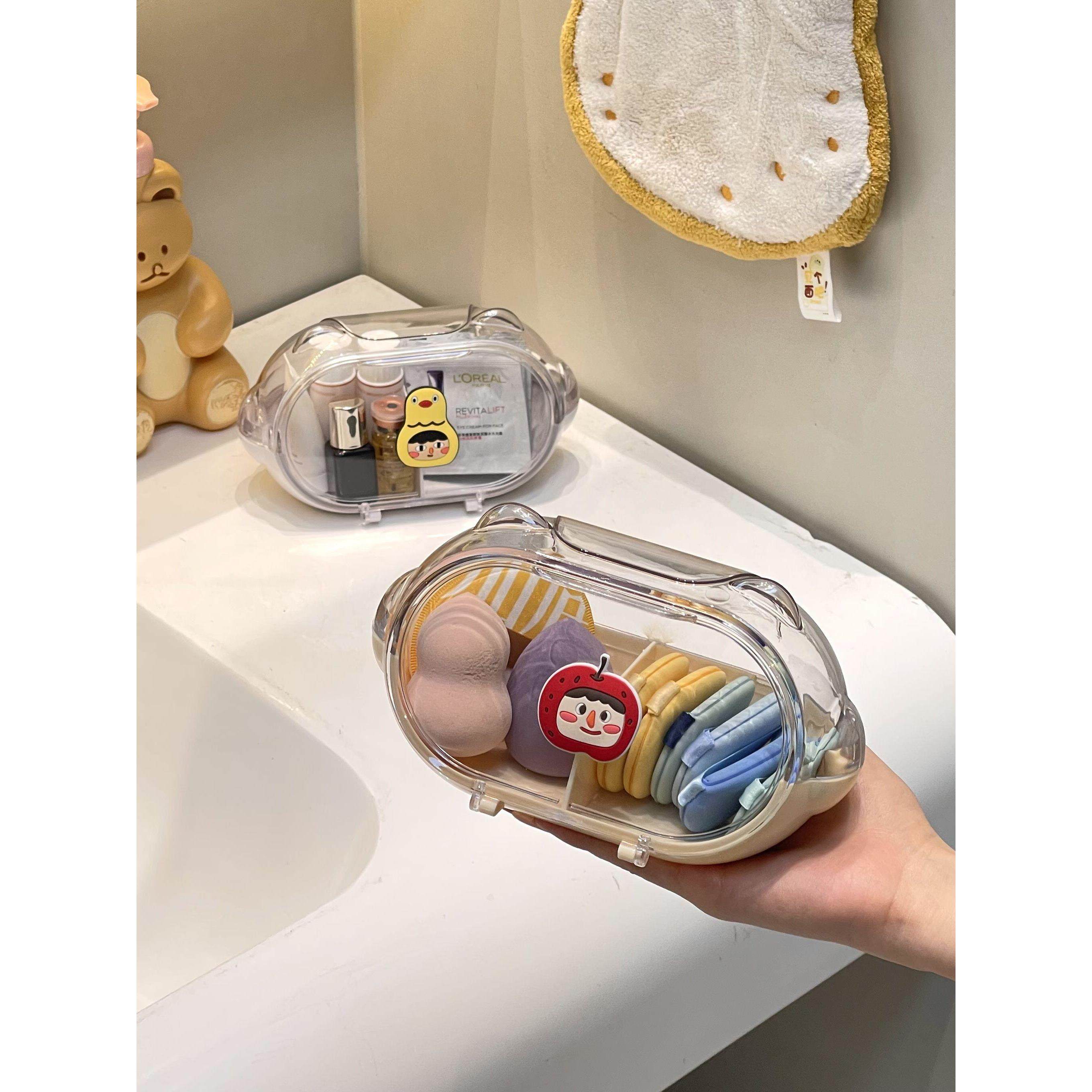 美妆蛋收纳粉扑收纳盒粉饼分类储存盒子梳妆台桌面置物架透气防尘