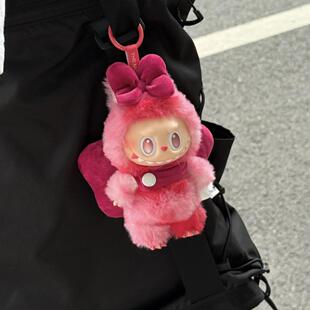 Labubu一代二代三代钥匙扣拉布布马卡龙坐坐衣服派对大蝴蝶结翅膀
