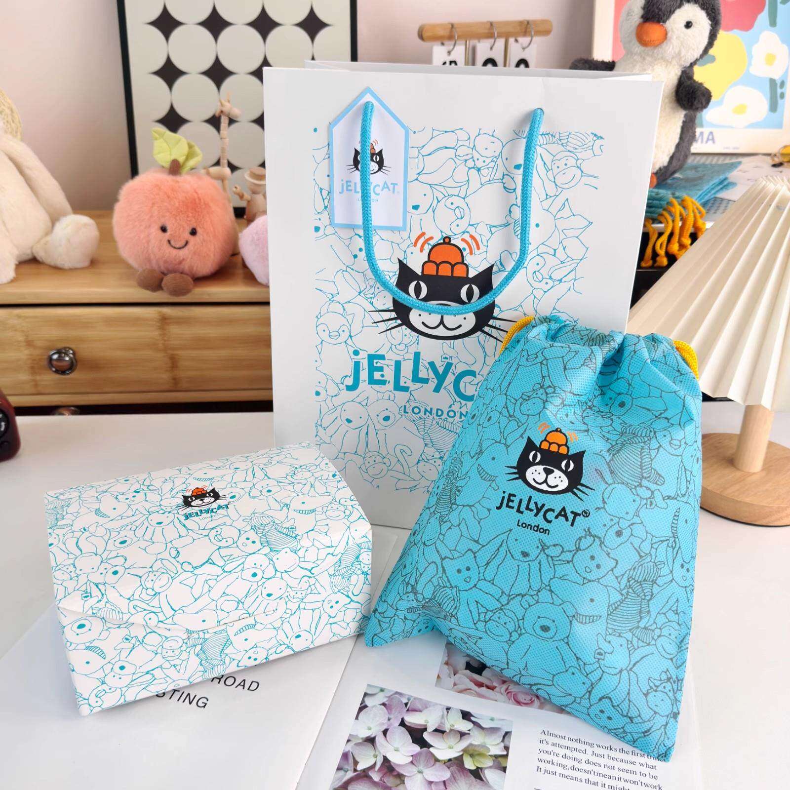 jellycat蓝色满印包装防尘袋手提袋带抽绳手提礼品袋磁吸翻盖礼盒