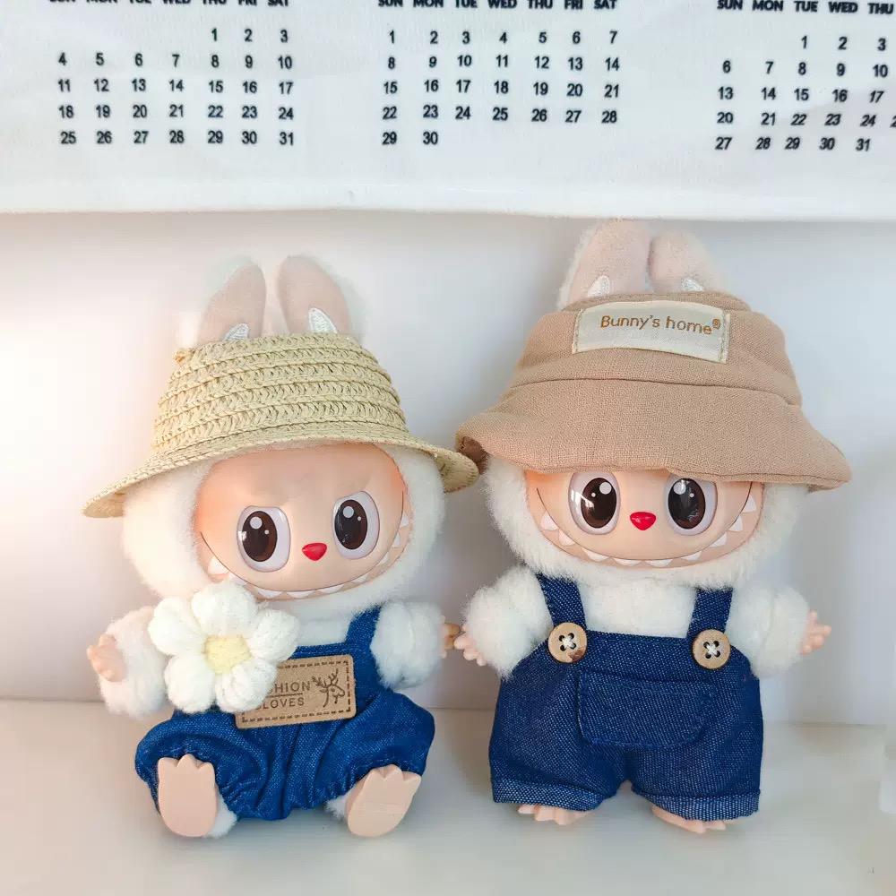 17cm拉布布娃衣一二代labubu搪胶盲盒挂件衣服背带裤着替套装帽子