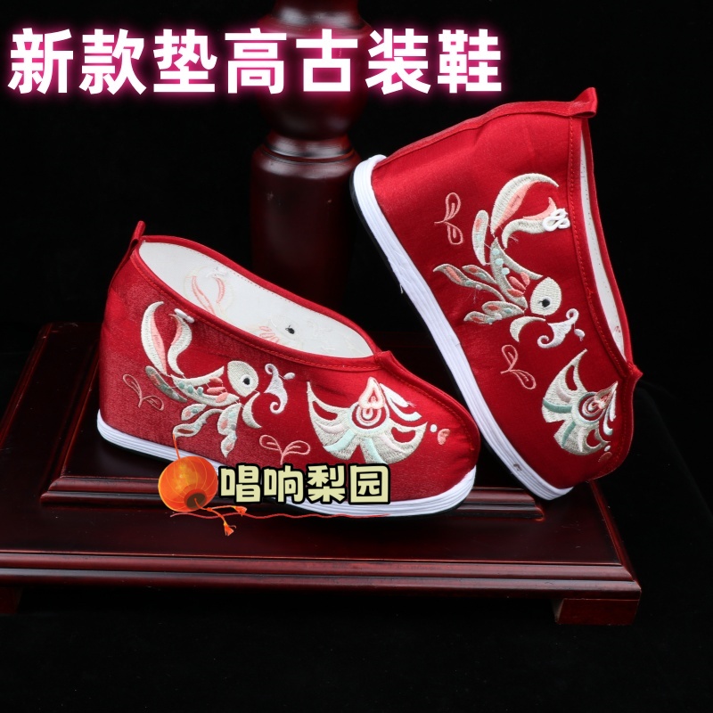 绣花鞋子汉服鞋子女古风绑带弓鞋内增高古装翘头履厚底高跟绣花鞋