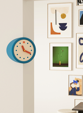 创意转角挂钟简约时钟复古阴阳墙面角钟表挂表家庭装饰拐角挂钟