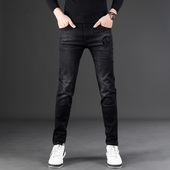 男2024新款 秋冬修身 小直筒高端男装 欧货轻奢烫钻黑色牛仔裤 长裤 子