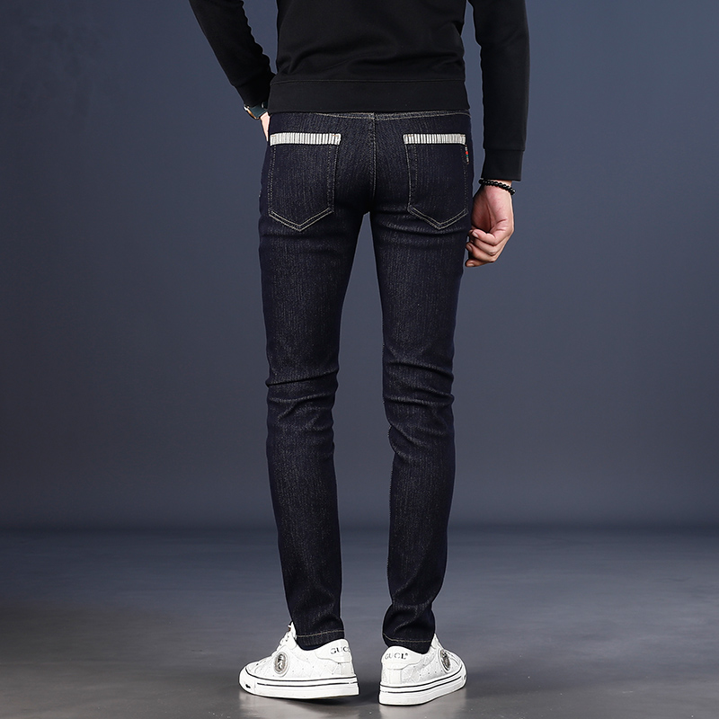 名士鲨秋冬新款黑色修身牛仔裤男