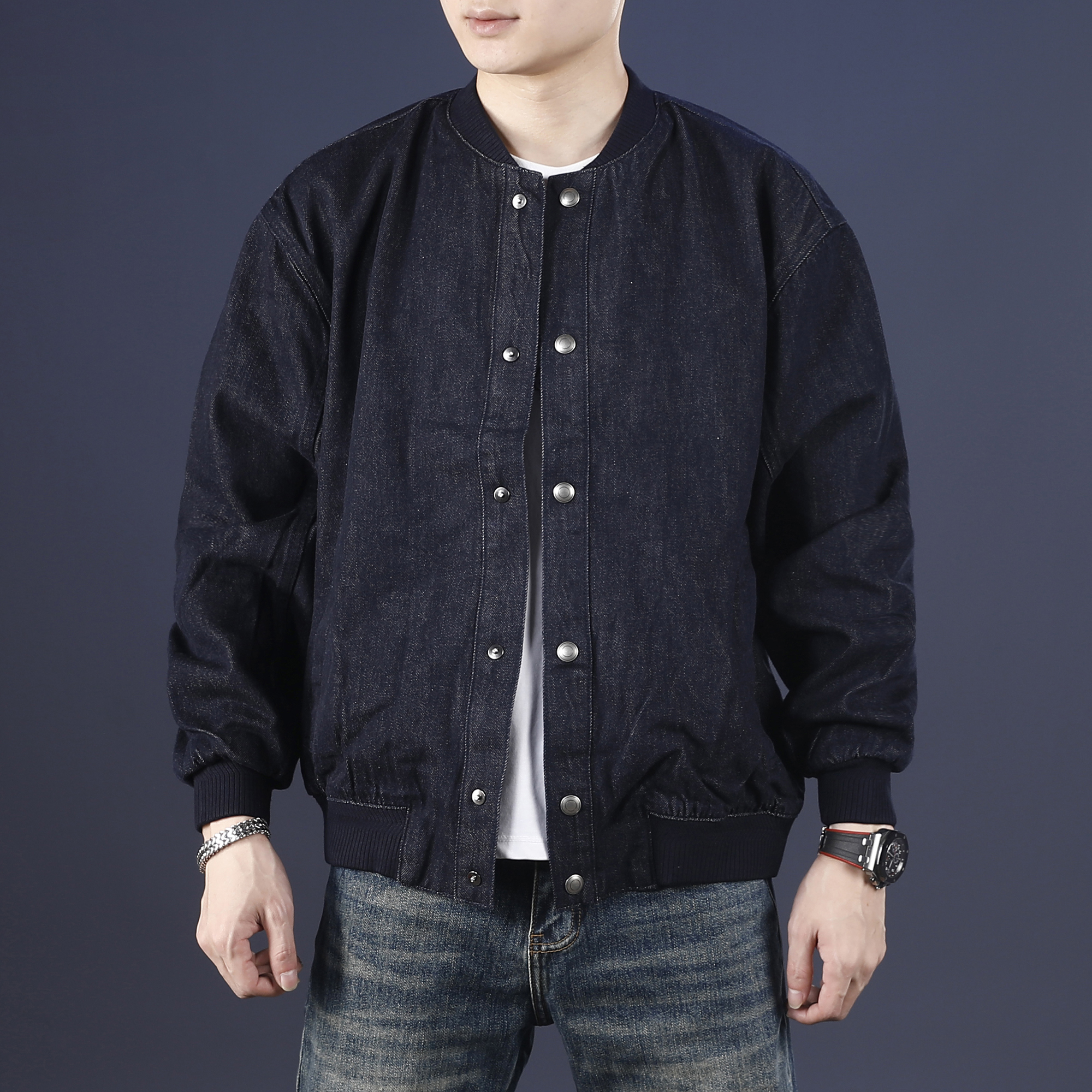 秋冬牛仔外套男飞行夹克不掉色