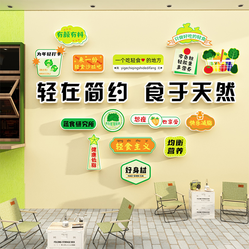 网红轻食店墙面装饰挂画沙拉减脂背景餐饮小吃玻璃门广告贴纸创意图片