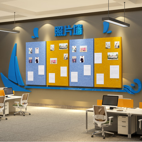 毛毡板公司文化墙企业办公室氛围布置员工风采展示照片装饰公告栏