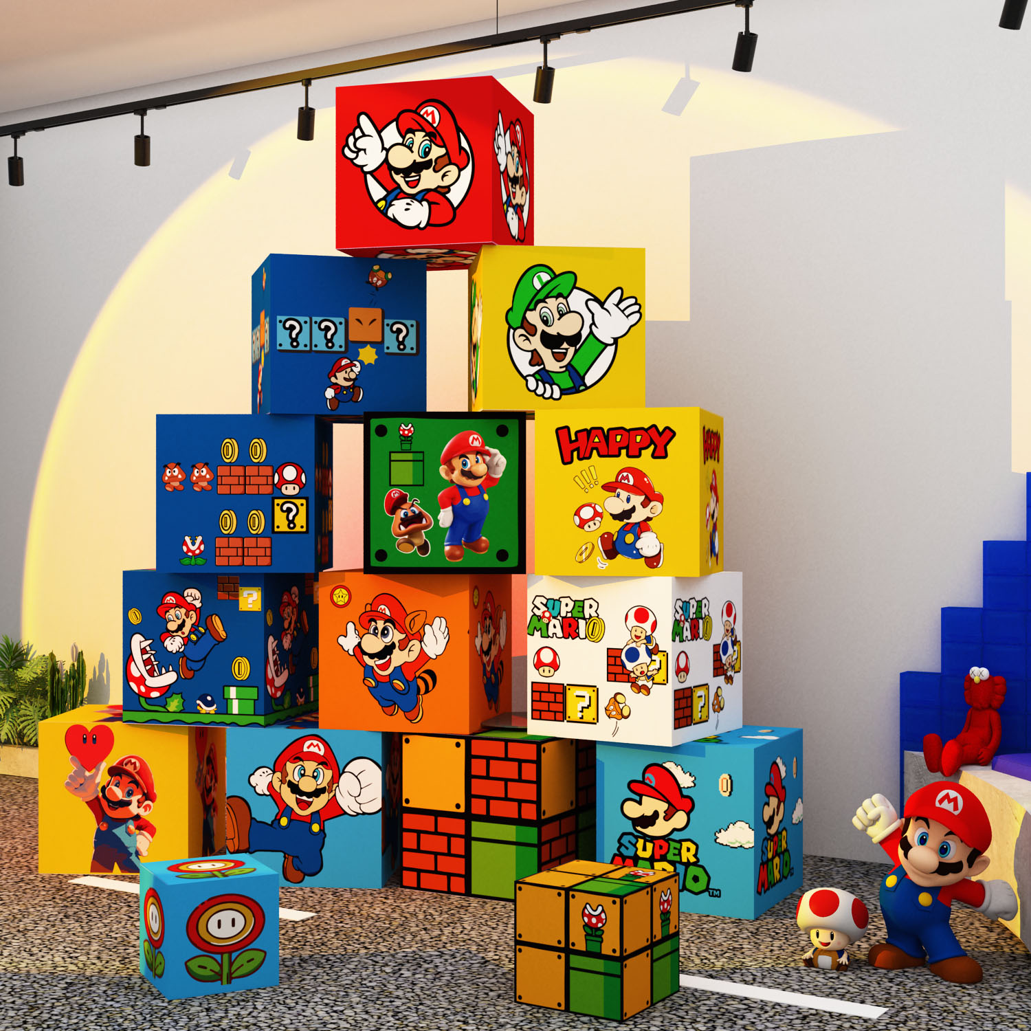 超级玛丽网红打卡拍照区布置户外造景装饰马里奥立体盒子堆头氛围