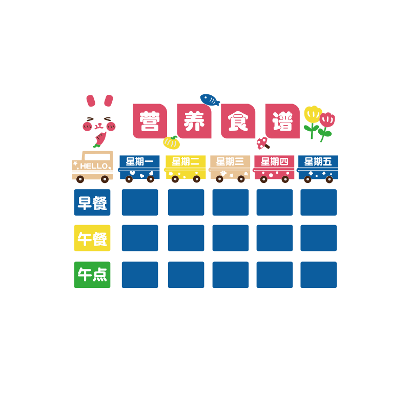 幼儿园食谱展示板菜单公告栏托管小班饭桌午餐厨房学校堂文化墙贴