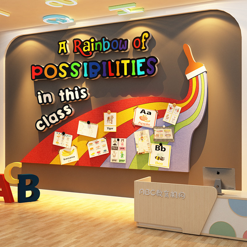 英语教室布置装饰幼儿园环创毛毡板培训机构工作室角文化墙面贴纸