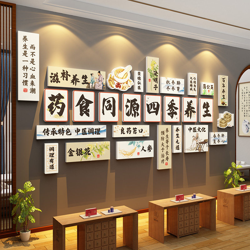 药食同源中医阁文化形象养生馆背景墙面装饰展示挂画氛围布置贴纸图片