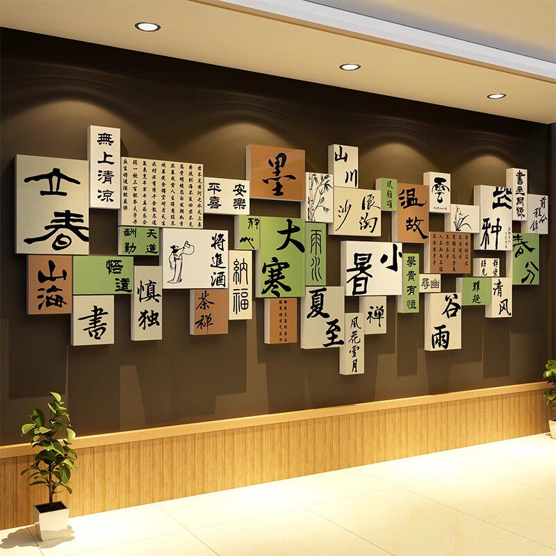 24二十四节气装饰画中医阁文化形象墙面养生馆艾灸氛围古风背景贴