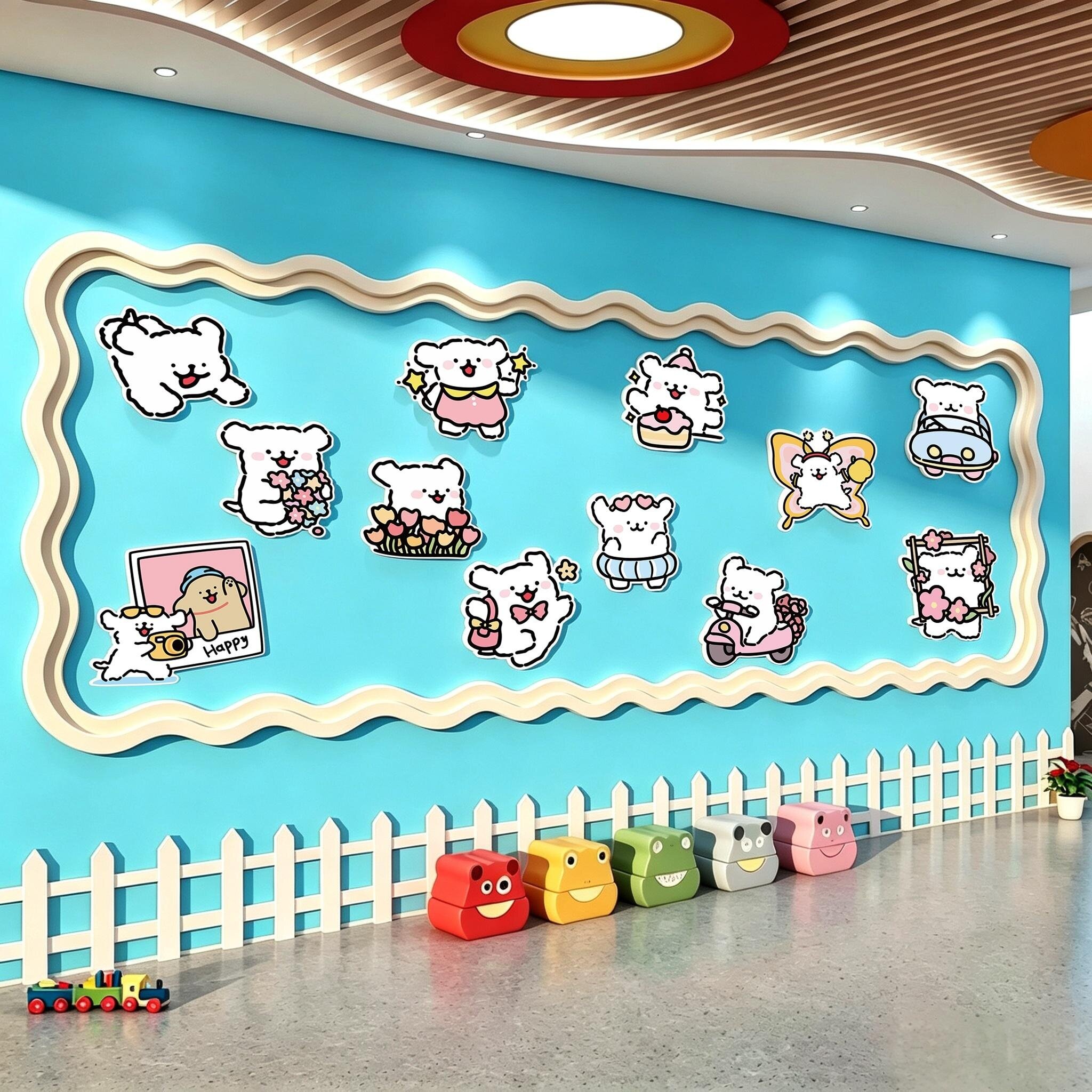 幼儿园托管班大厅小狗形象墙贴